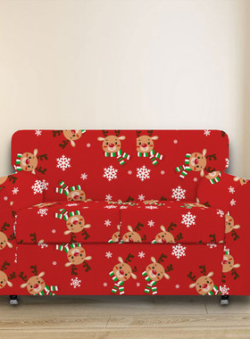 热销3pcs圣诞款双人沙发套家具保护沙发柔软带弹性底部适合儿童