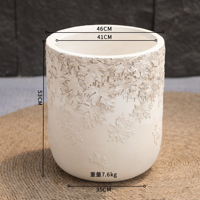 侘寂风高复古款圆形落地大口径镁泥花盆龟背竹百合竹绿植水泥花盆