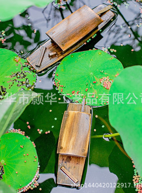 乌篷船江南水乡船手工实木船模鱼缸鱼池造景可下水渔家装饰小木船