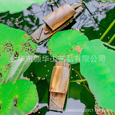 乌篷船江南水乡船手工实木船模鱼缸鱼池造景可下水渔家装饰小木船