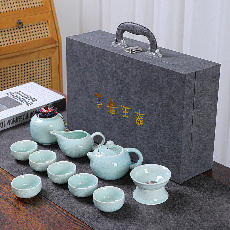 婚庆茶具伴手礼品哥窑开片整套地产商务功夫茶具套装开业年会印lo
