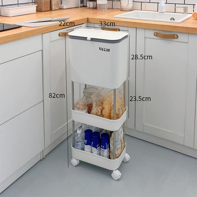 栋厨房哈垃圾分类垃圾桶带盖家用大号厨房家庭双层干湿分离小推车