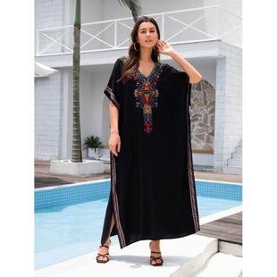 l4061 金色罩衫 人棉沙滩绣花度假长袍