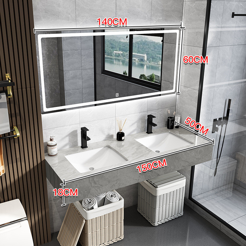 w~新款现代简约大理石双盆洗手台一体卫生间公共浴室柜组合洗漱洗