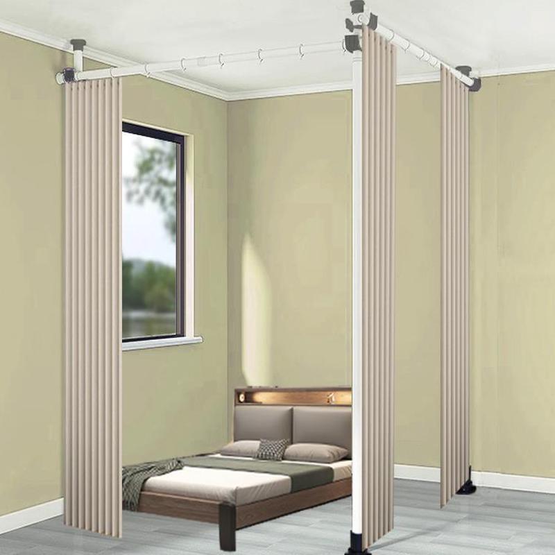 热销滑轨免打孔遮挡帘滑轮租屋隔断窗帘杆l型u挂钩导轨顶装窗帘轨