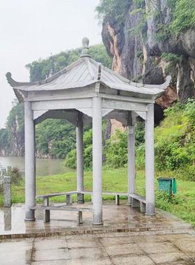 园林六角青石双层石凉亭花岗岩四角亭大型景观工程户外建筑凉亭