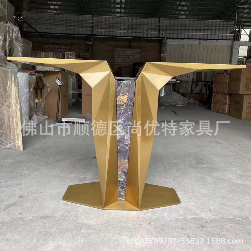 轻奢式意不锈钢玄关桌子大理石玄关台简约现代入户新中式靠墙条案