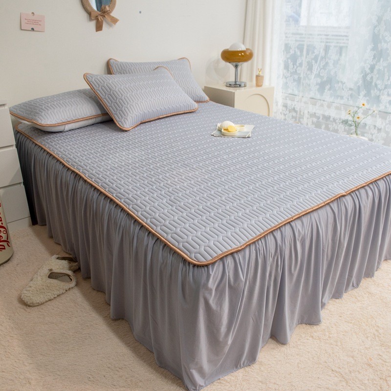 mnx2批发冰丝乳胶凉席床裙床单床罩单件空调软席子三件套带裙边床