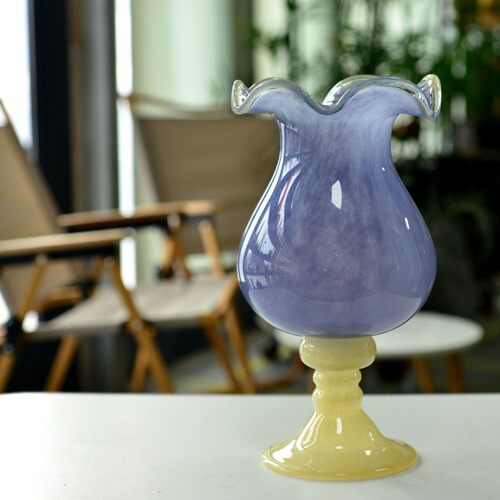 手工制作一级中古黑白赫本湖罗马侘寂奶白水绿风灯玻璃花瓶客厅