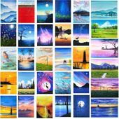 丙烯画油画片画室美术水粉手绘风景画简单基础入门色彩临摹卡片