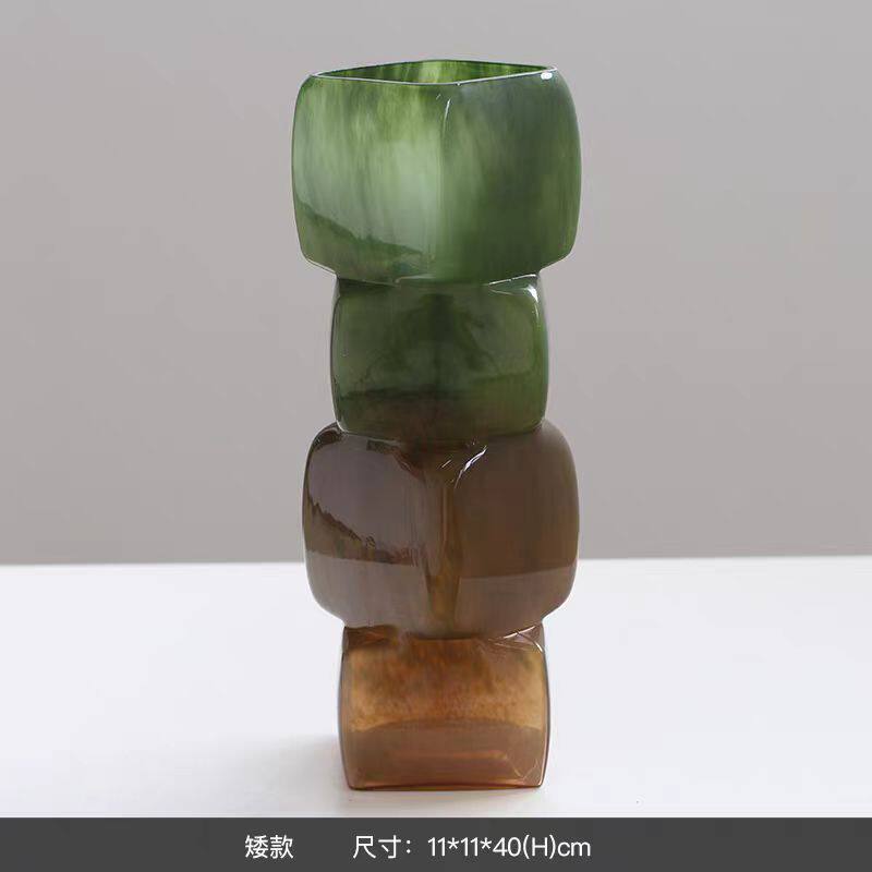 创意富贵高品质玻璃花瓶轻奢竹节餐桌装饰品北欧客厅摆件批发