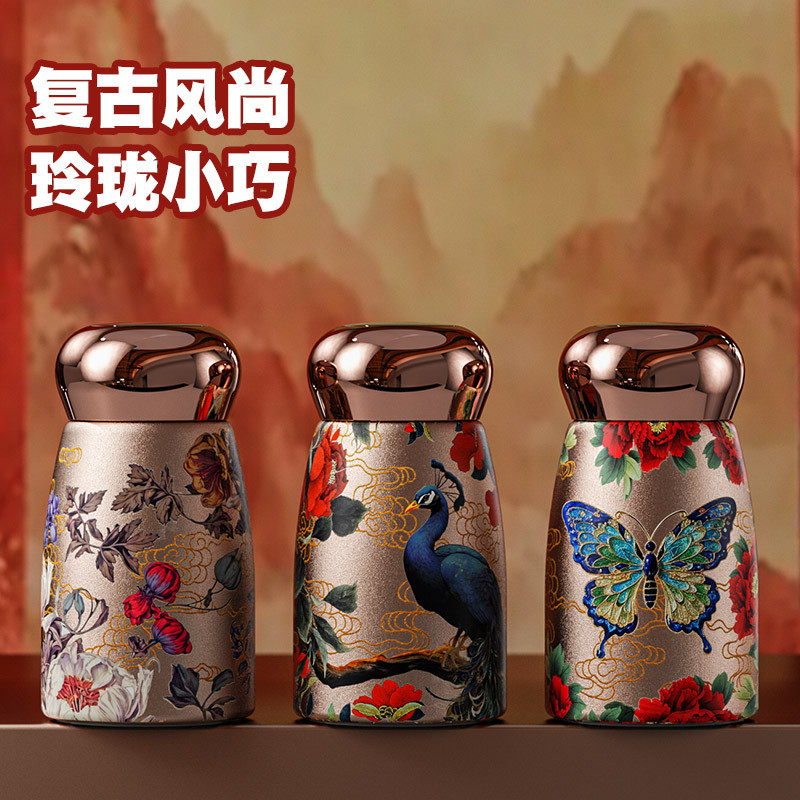 【行业热销】国潮迷你小胖丁保温杯带显温小巧便捷口袋杯复古杯子