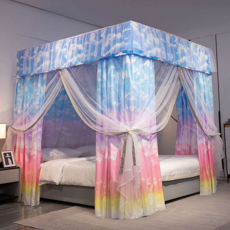 ki9s布蚊帐带防尘顶双层公主风遮光床帘纯色床幔欧式宫廷落地式带