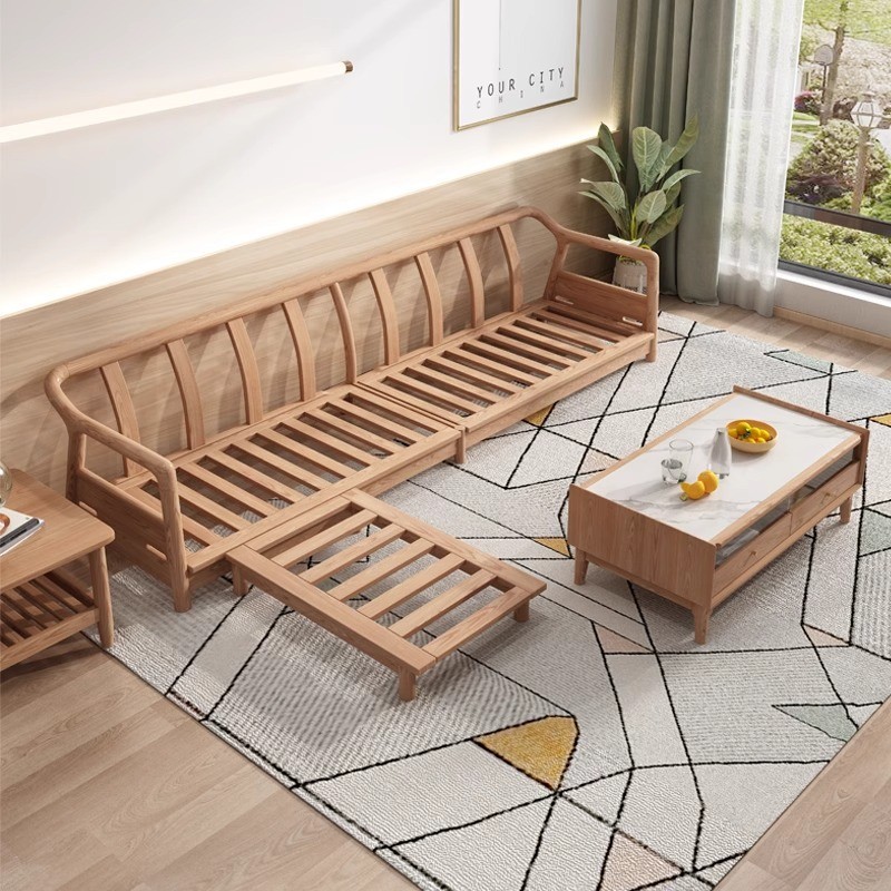 侘寂风沙发日式实木小户型三人位客厅木家具白蜡北欧转角原木沙发