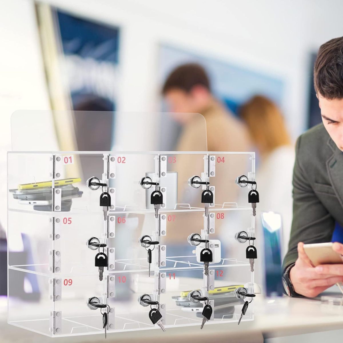 透明亚克力手机存放柜收纳箱考场立式带锁学校可壁挂寄存储存柜