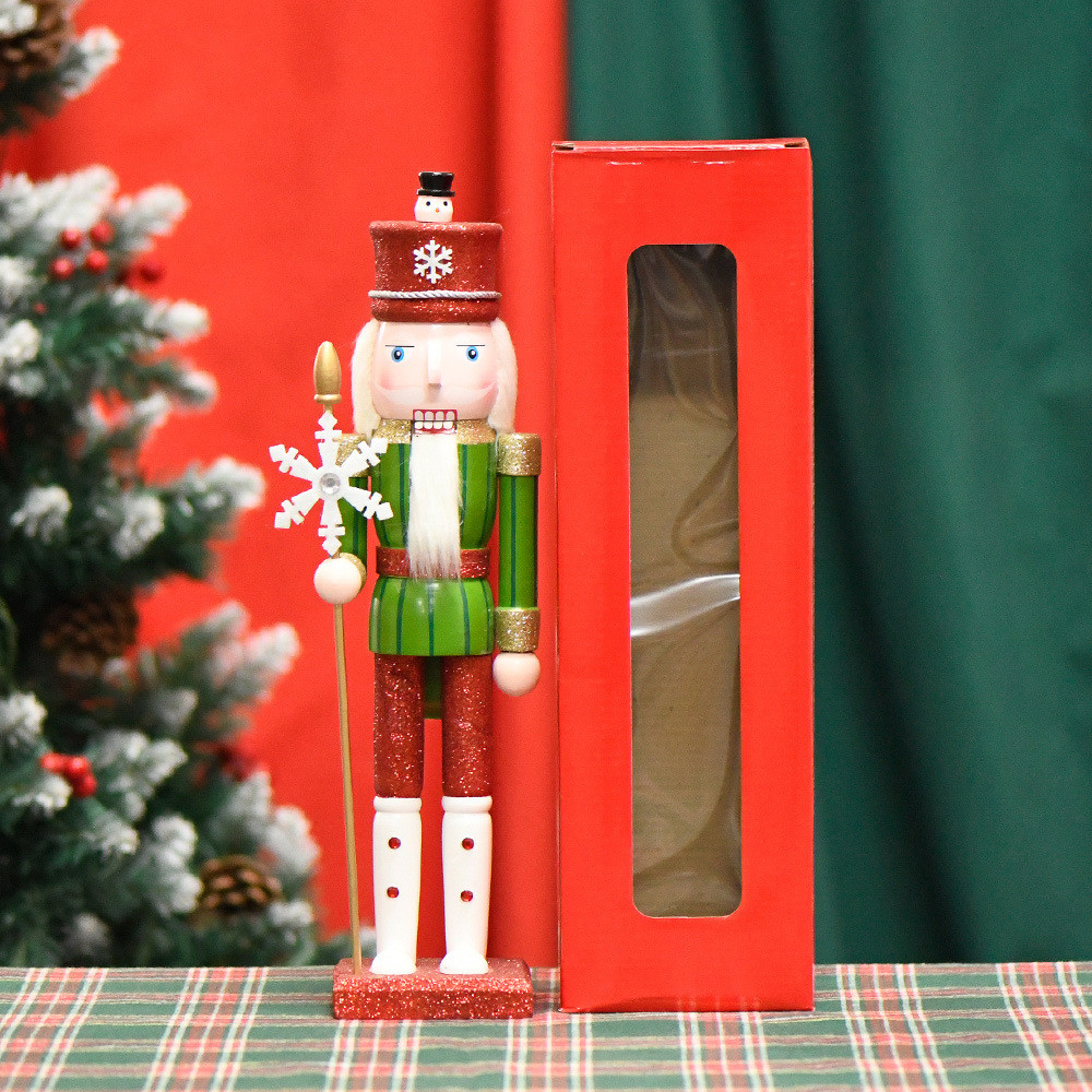 24新款38cm绿身工艺品脚雪花胡桃夹子胡桃实木装饰摆件白圣诞摆件