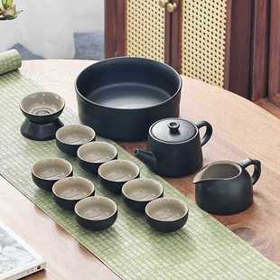黑陶功夫茶具套装 茶杯盖碗泡茶壶茶道自动洗杯便携包 家用个性 日式