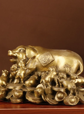 热销杨铜记铜猪铜十二生肖猪铜批发猪铜猪摆件厂家一窝金钱猪