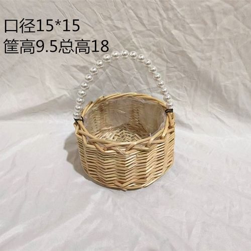 onm6批发编织柳编珍珠花篮花篮儿童花篮拍照道具手提小花篮节日婚