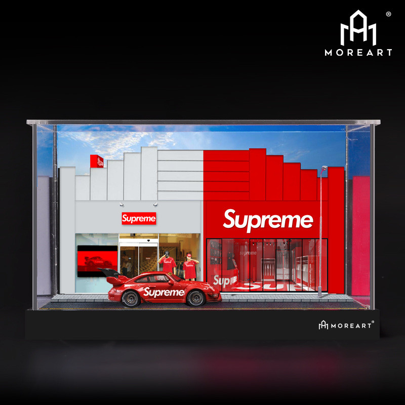 促销supre me拼装防尘展示罩灯光停车常模型场景人偶展示摆件1:64