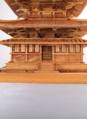 【全贺】原木古建筑式五重塔唐模型纯手工雕刻实木摆件文化礼品