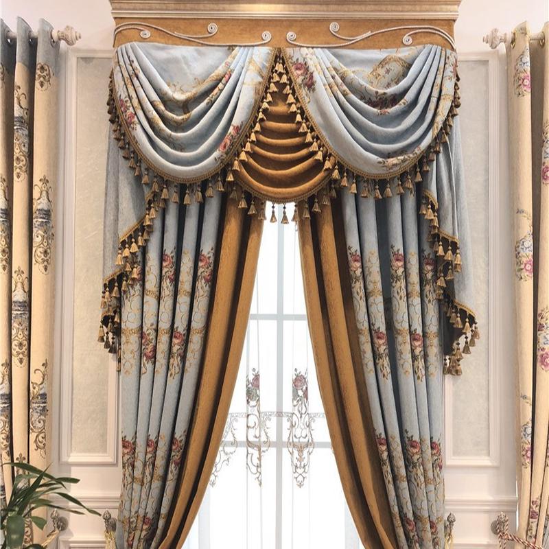 加厚欧式窗帘客厅奢华大气提花豪华拼接美式窗帘遮光2023新款窗帘