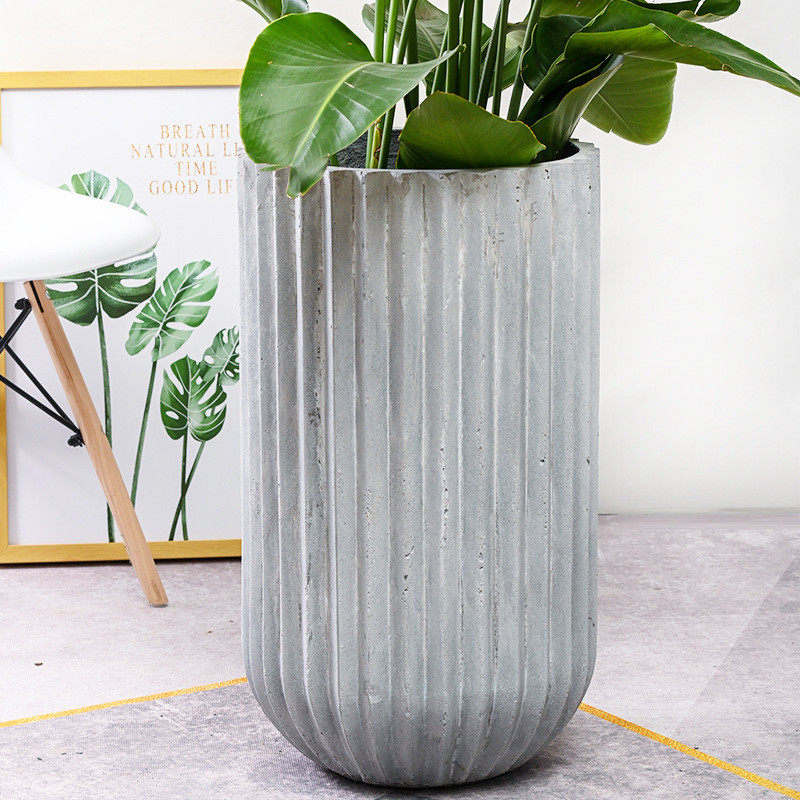 欧艺水泥花盆简约欧式室内庭院圆形工业风落地盆栽镁泥花盆特大号