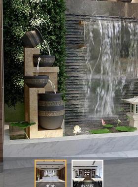 大理石仿古石雕青石流水喷泉组合流水盆景家居水景摆件仿古陶罐