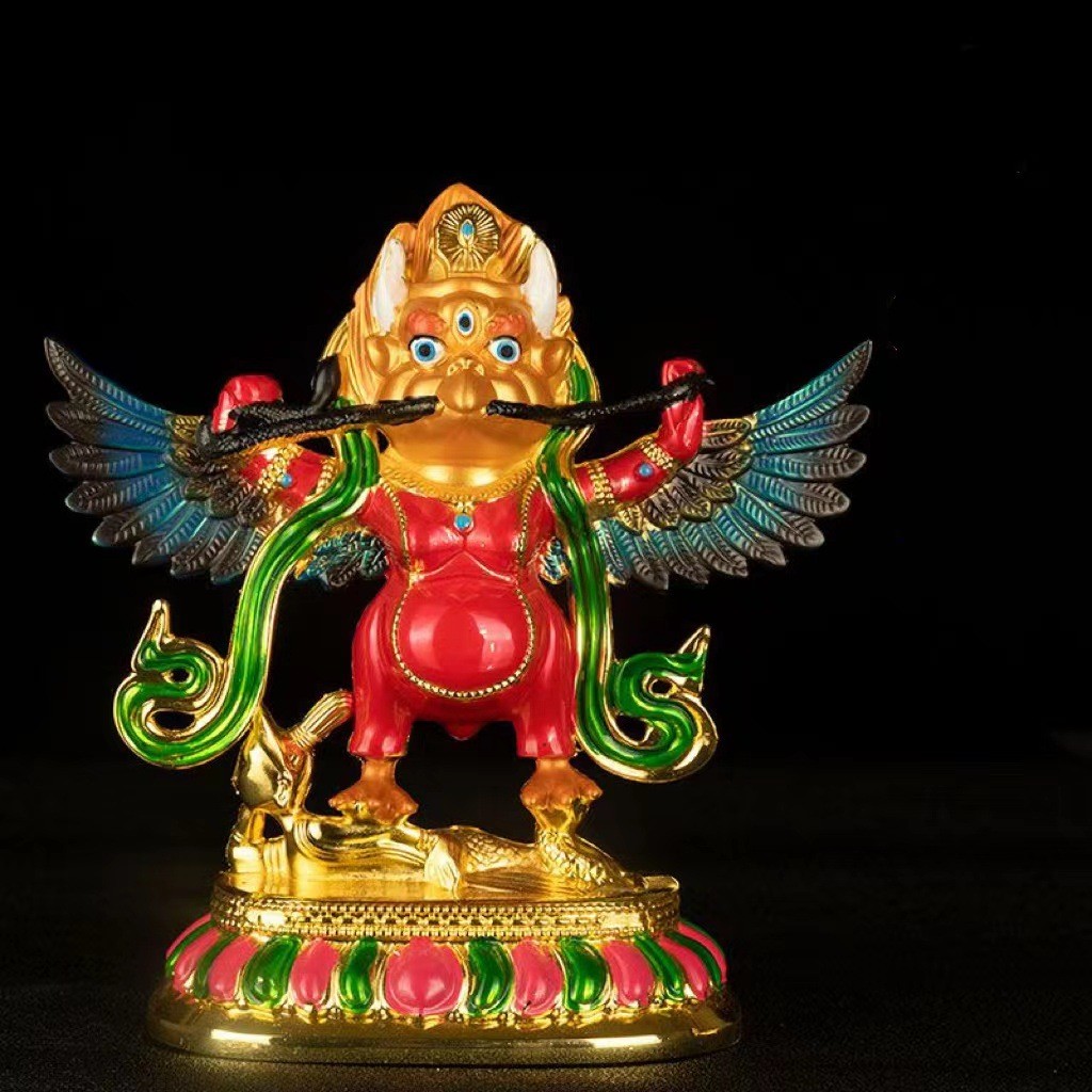 大鹏金翅鸟护法合金彩绘金翅大鹏鸟保护车载摆件家居摆件14.3cm