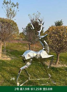 厂家现货不锈钢动物雕塑鹿切面公园广场景观几何镜面商场美陈摆件