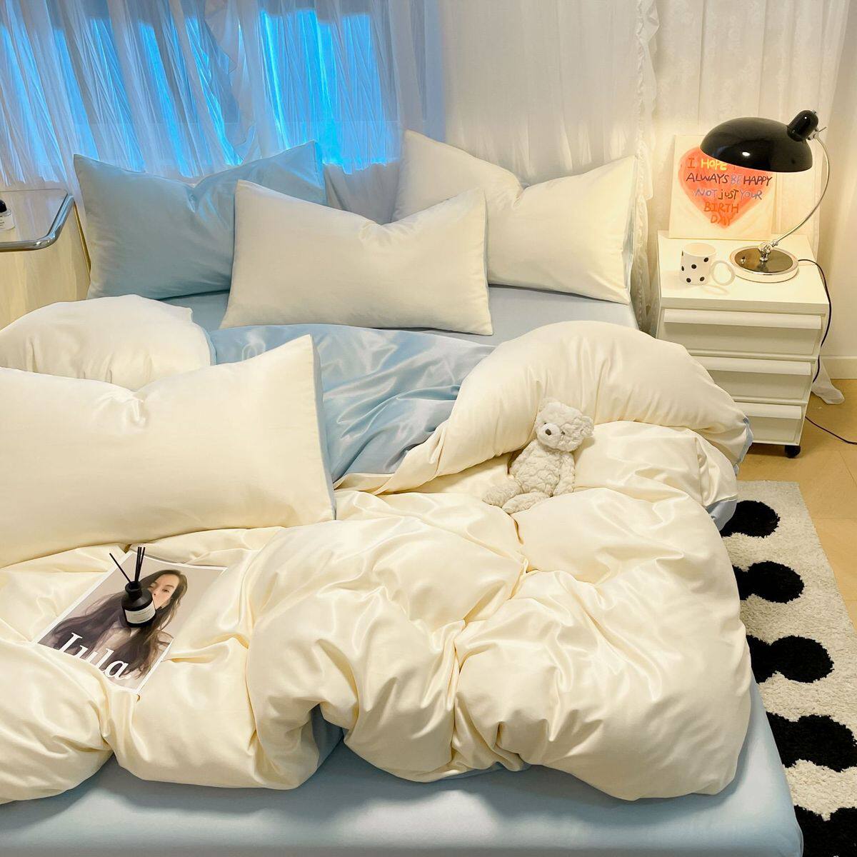 轻奢冰丝四件套夏季凉感丝宿舍三件套纯色简约被套床单笠床上用品