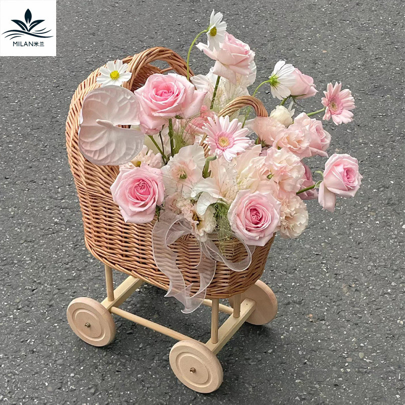 手工编织月子鸡蛋篮婴儿推车鲜花篮柳编花篮鲜花花艺插花篮DIY材