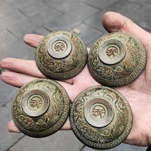 仿古铜摆件黄铜做旧福禄寿喜茶杯茶碗龙凤碗一套家居茶道工艺碗