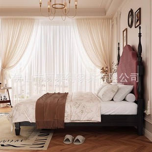 热销法式复古实木床1米5现代简约白蜡高端榉高脚轻奢木软包主卧双