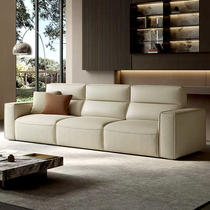 意式极简头层真皮豆腐块电动沙发床多功能可调节伸缩客厅两用沙发