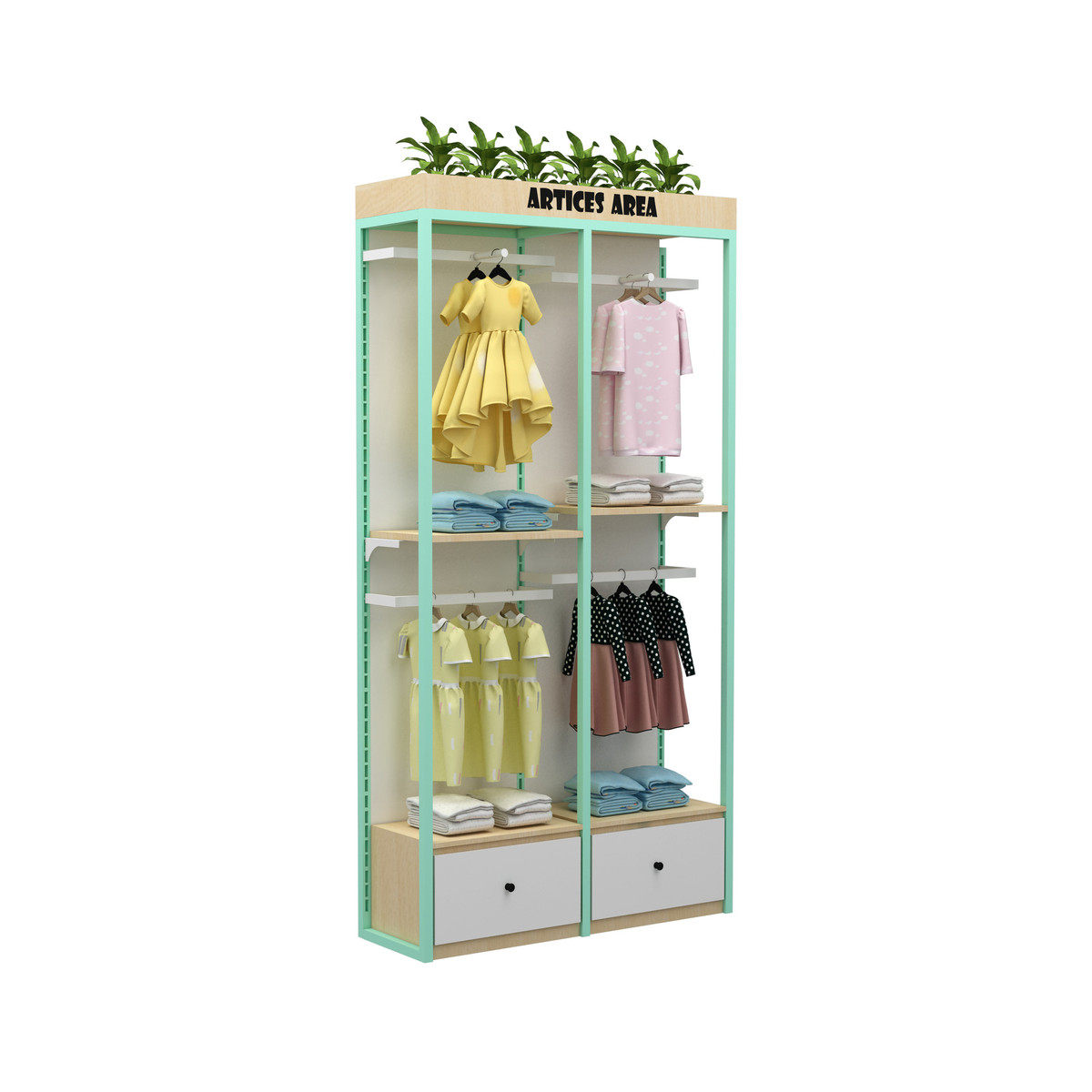 母婴店货架新款靠墙孕装儿童服装展示架钢木结合自由组合陈列背柜