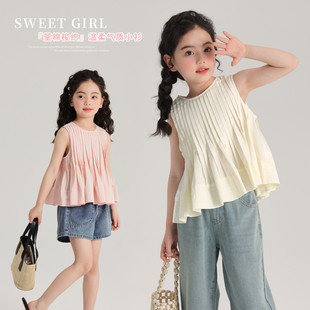 上新童装 女宝宝娃娃衫 无袖 纯棉梭织女童气质衬衫 小衫 2024夏季