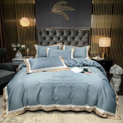 厂家批发60支长绒棉拼接绣花床单素色四件套全棉网红款床上用品