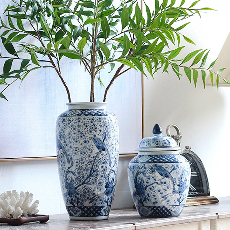 喜上眉梢陶瓷花瓶新中式青花瓷瓶客厅装饰插花瓷器复古摆件