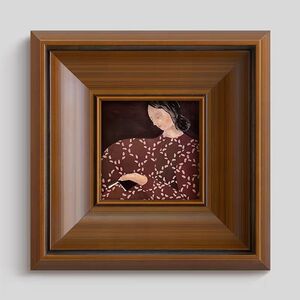 小众趣味高分子人物小幅画芯装饰画 书房玄关复古中古画框挂画