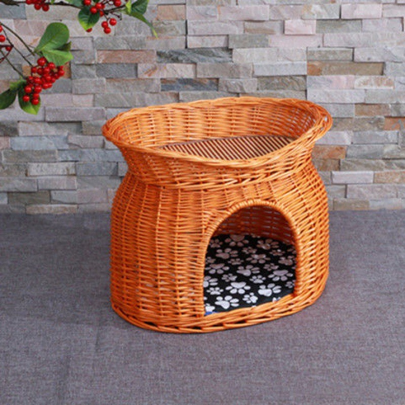 藤编猫窝四季通用全封闭式猫窝夏季凉窝猫木质猫屋猫笼猫舍猫咪窝