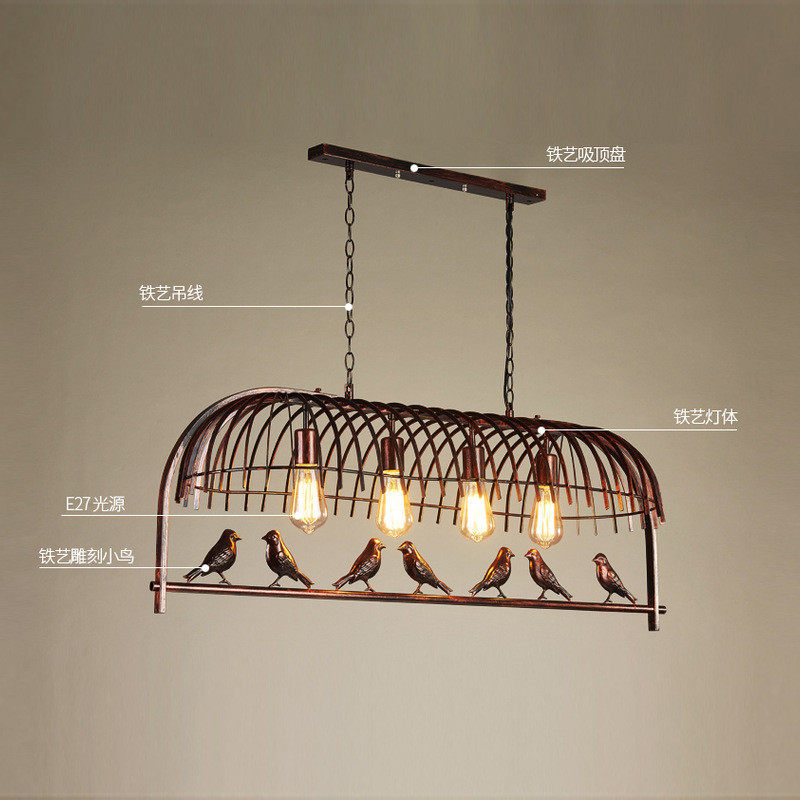 创意款美式复古小鸟餐厅客厅书房阳台过道田园铁艺北欧酒吧台吊灯