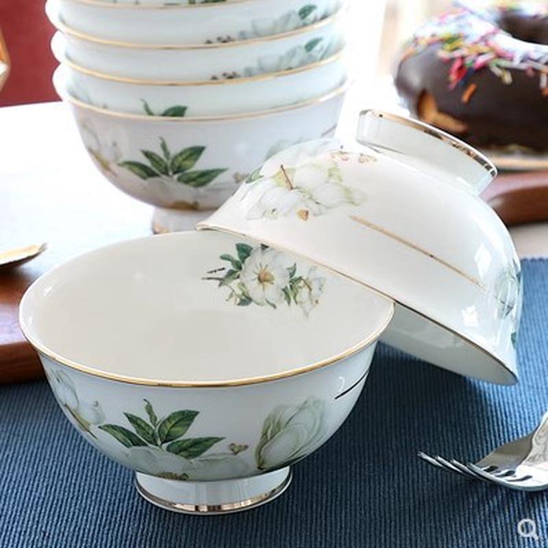 骨瓷碗家用碗碟套装陶瓷吃饭碗餐具北欧4.5英寸面碗米饭10个现货