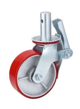 厂家边8英寸红色pu供应鹰架轮承重400公斤脚手架后刹车轮子