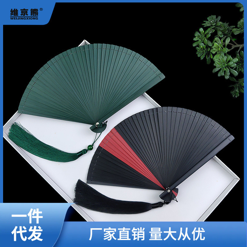 全竹折扇镂空折叠迷你扇子5寸6寸随身中国风古风红黑色古典舞链衡