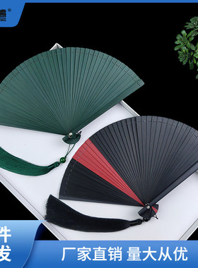 全竹折扇镂空折叠迷你扇子5寸6寸随身中国风古风红黑色古典舞链衡