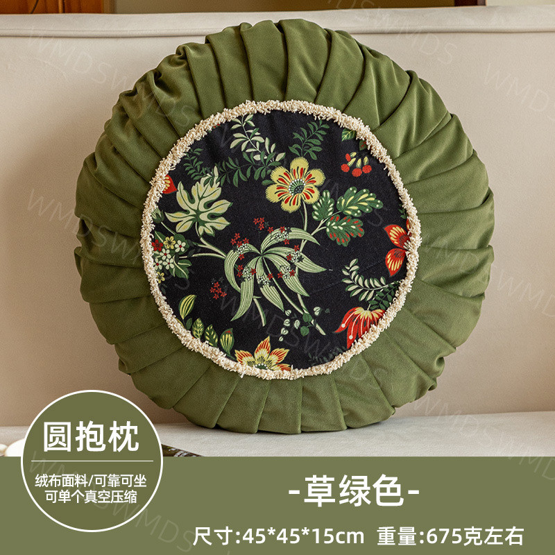 古韵花影圆抱枕新中式高级感客厅布置靠枕国潮丝绒复古风床头枕