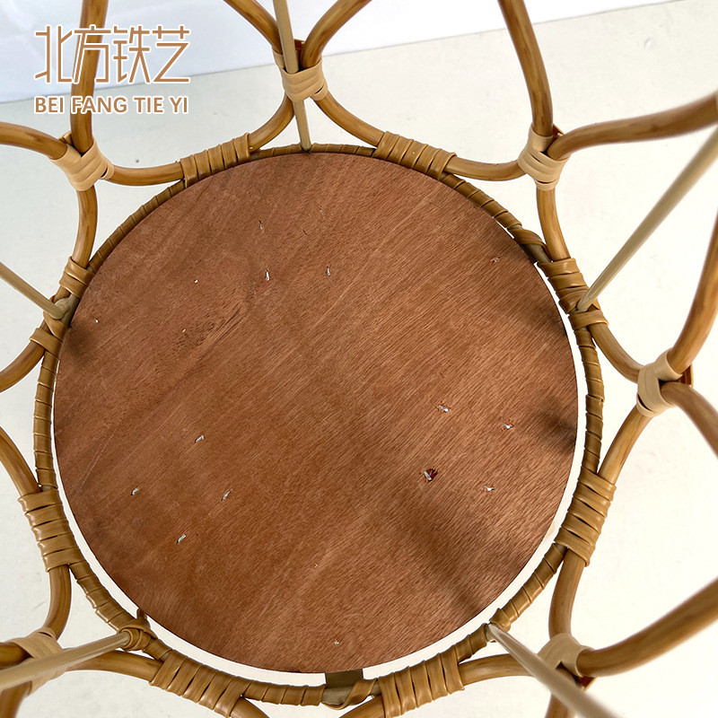 北欧藤编实木花架客厅沙发边落地式竹编置物架墙角阳台花盆