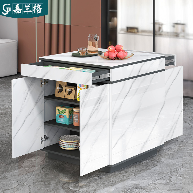 热销6b76轻奢岩板岛台餐桌一体厨房餐厅小窄中岛台单独茶桌料理台