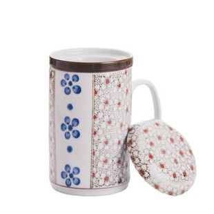家用陶瓷泡茶杯青花高温健康自在杯带过滤水杯情侣茶杯带柄带盖子